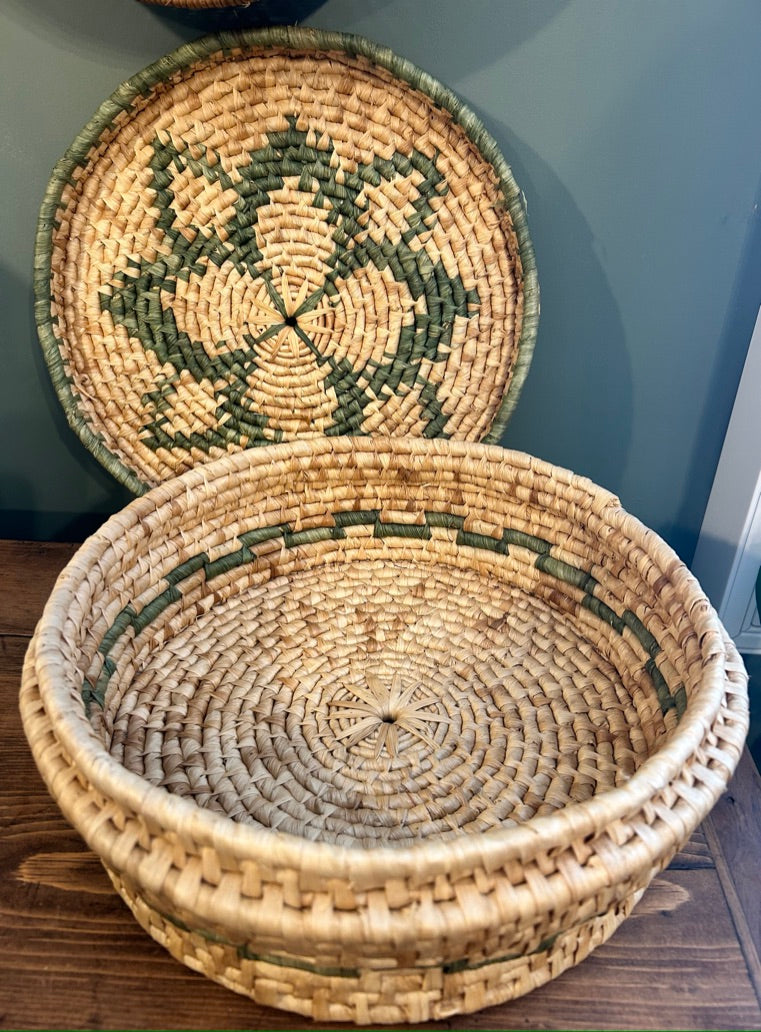 Vintage Wicker Storage Basket - Lidded