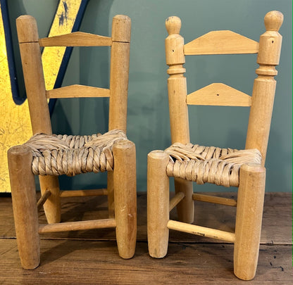 Pair of Miniature Vintage Rush Seat Chairs