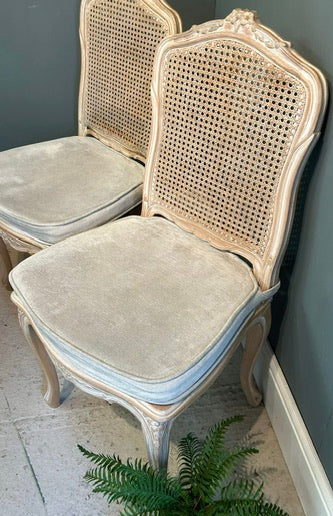 Pair of French Vintage Painted Dinning Chairs with Seat Pads