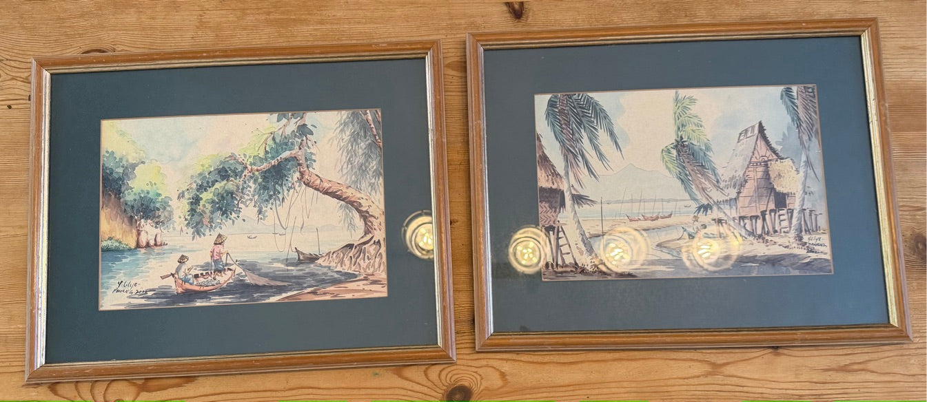 Pair of Vintage Framed Original Water Colour Paintings