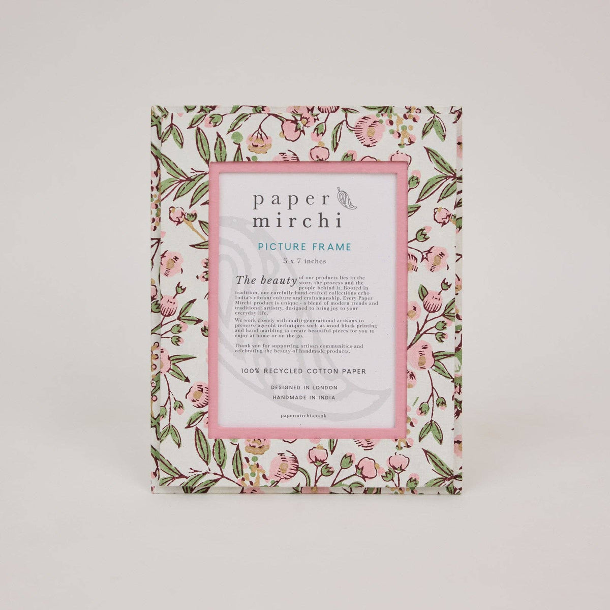 Pretty Floral Block Printed Picture Frame (5x7) - Songbird Blush