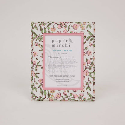 Pretty Floral Block Printed Picture Frame (5x7) - Songbird Blush