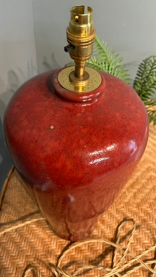 Vintage Burgandy Ceramic Lamp Base with Brass Fittings- Round base