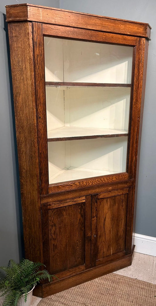 Antique Glazed Corner Oak House Keepers Cupboard