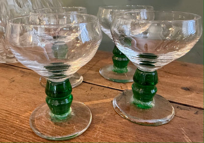 Set of 4 French Vintage Green Stem Sherry / Port Glasses