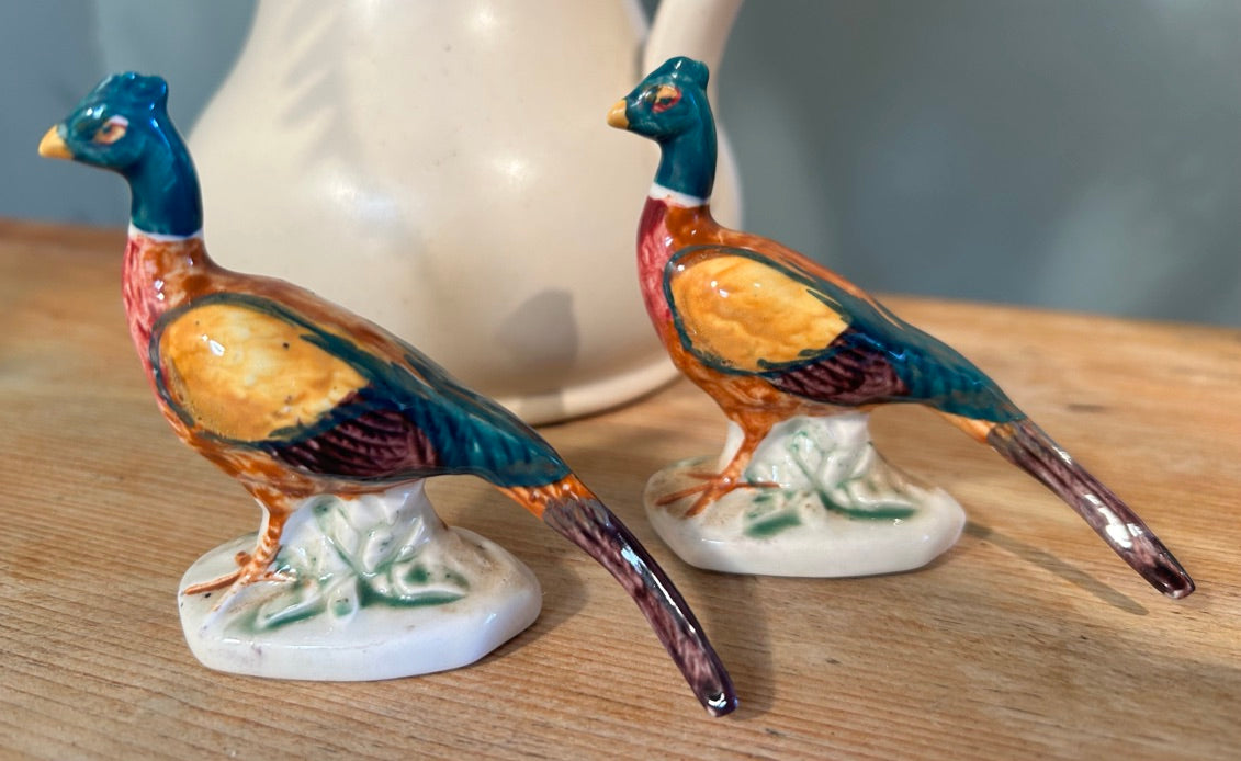 Pair of Pheasants Hand Painted Vintage Ceramic