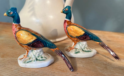 Pair of Pheasants Hand Painted Vintage Ceramic