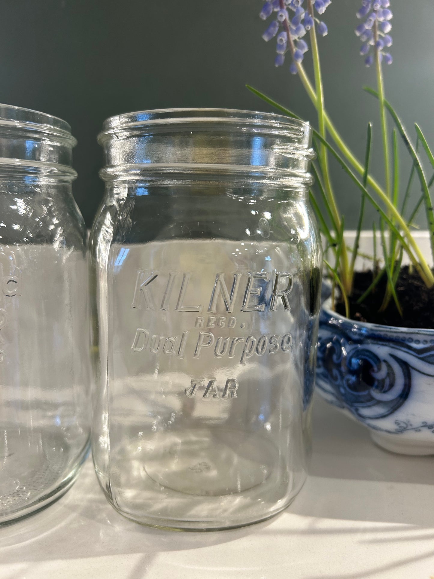 Pair of Vintage Glass Kilner Jars - Rustic Vases - large