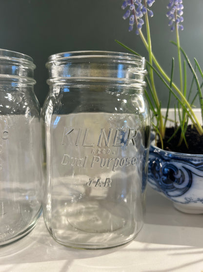 Pair of Vintage Glass Kilner Jars - Rustic Vases - large
