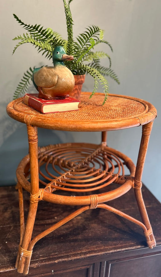 Vintage Round Bamboo Side Table