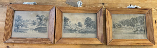 Set of 3 Victorian Devon Landscape Framed Lithographs in Pine frames