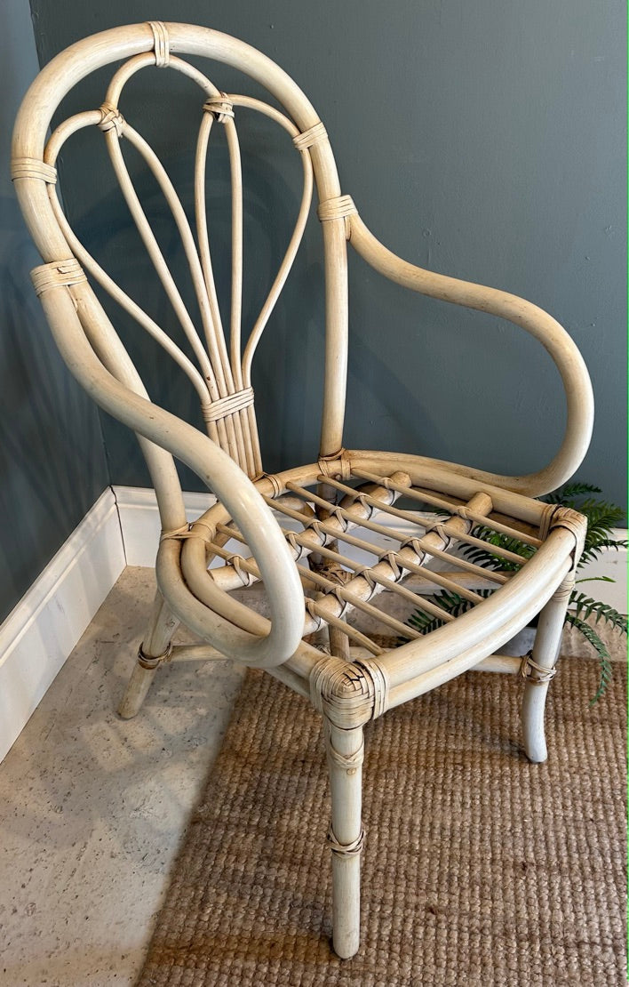 Vintage Bamboo White washed Carver Chair