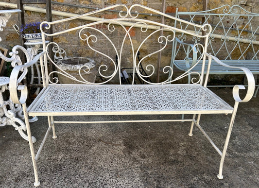 Pretty Metal Garden Bench - White