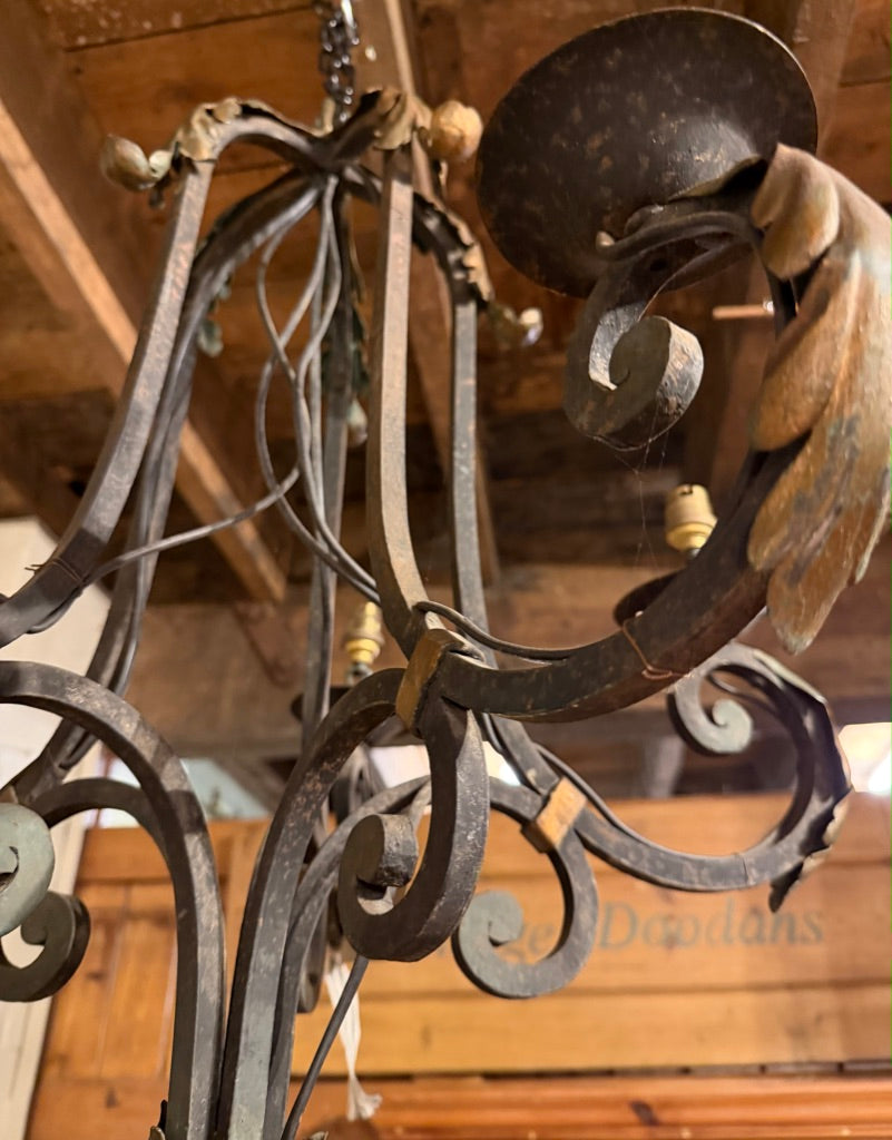 Vintage Wrought Iron Unusual Chandelier
