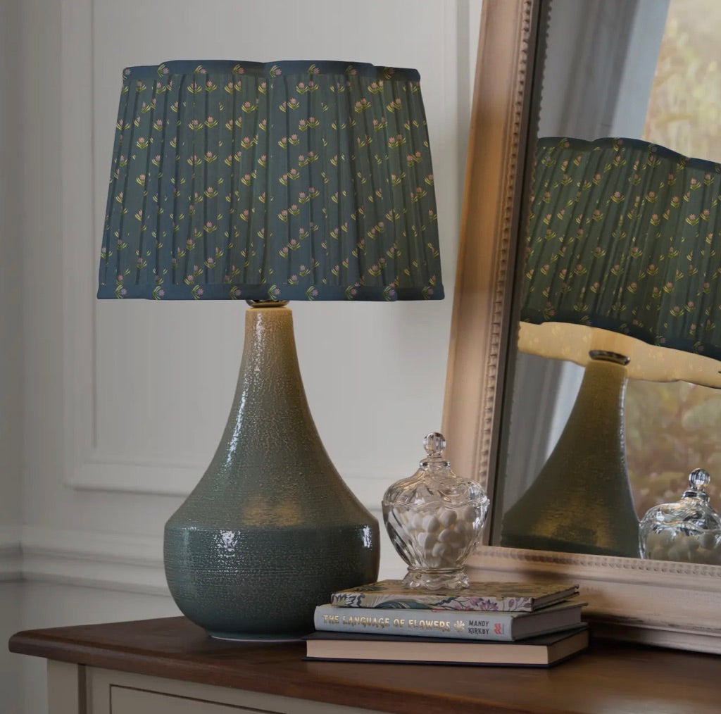 Traditional Vintage Style Pleated Scalloped shape Lamp Shade - Denim Blue
