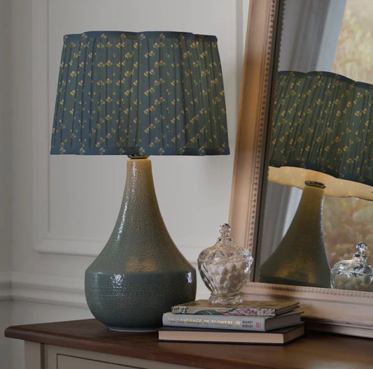 Traditional Vintage Style Pleated Scalloped shape Lamp Shade - Denim Blue