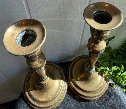 Pair of Vintage Brass Candlesticks - Round base