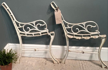 Vintage White Cast Iron Antique Garden Bench Ends