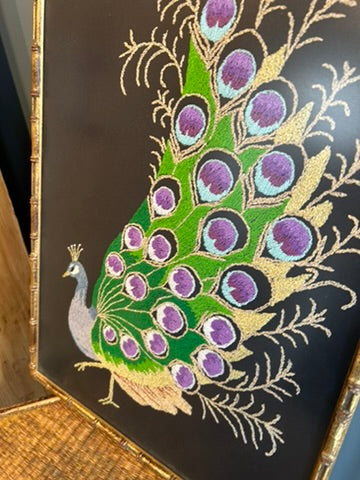 Vintage Framed Tapestry of a Peacock