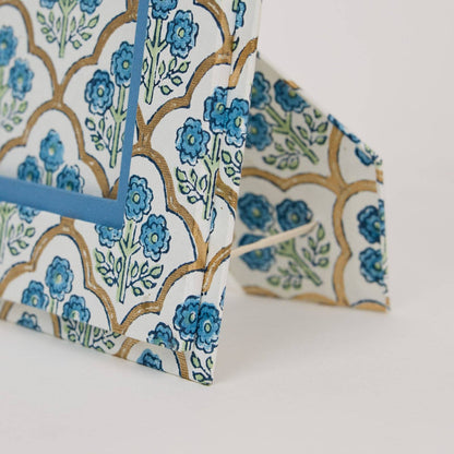 Pretty Vintage Style Block Printed Picture Frame (5X7) - Trellis Indigo