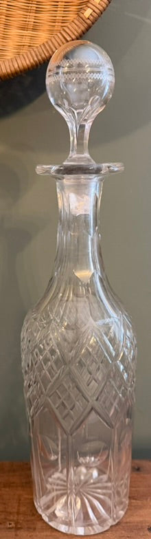 Vintage Cut Glass Decanter with Etched Stopper *G