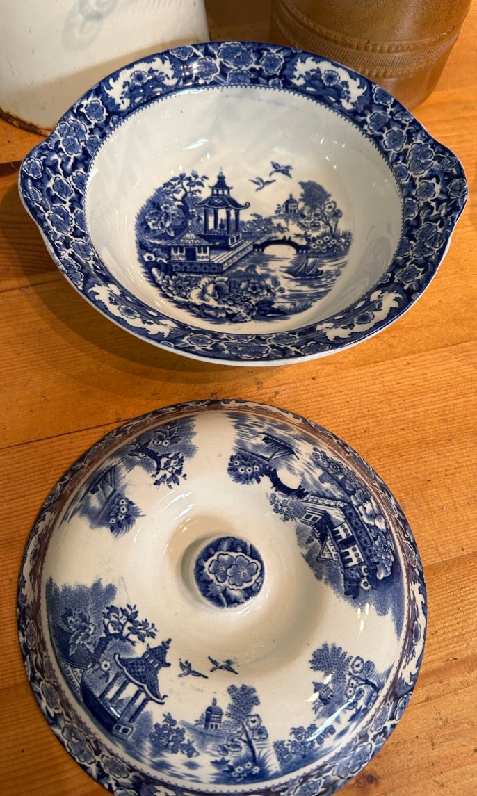 Vintage Blue and White Terrine Lidded Dish