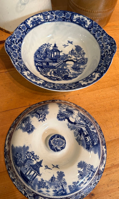 Vintage Blue and White Terrine Lidded Dish