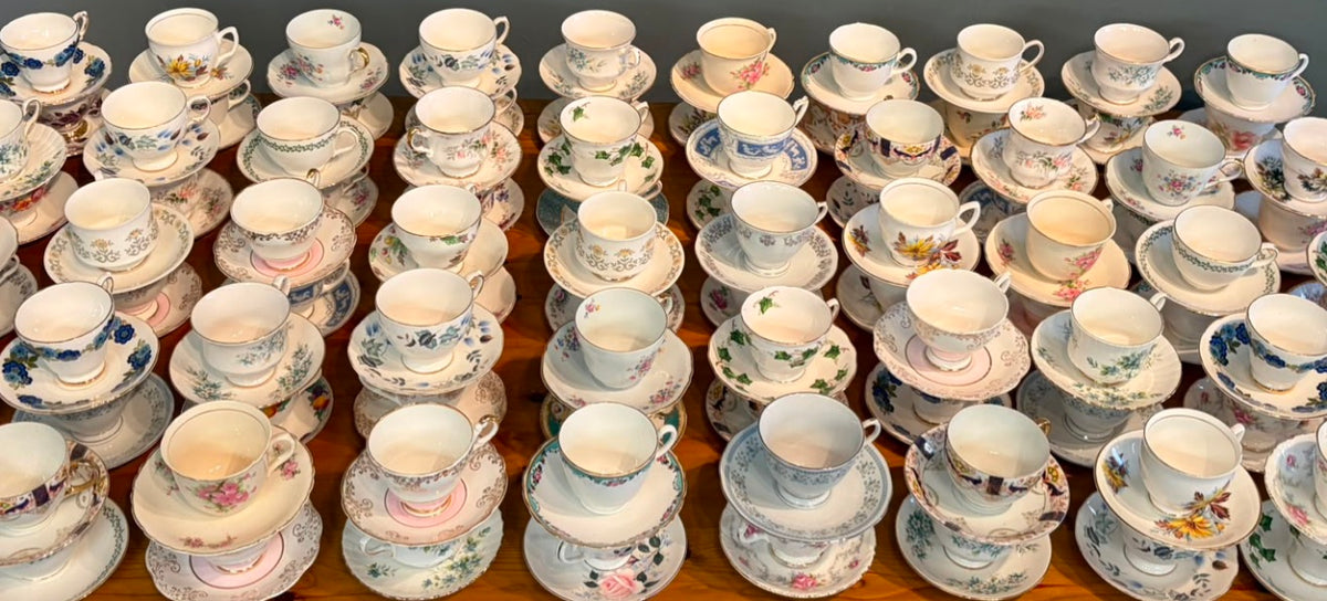 Job lot 15 Pretty Vintage Tea Cups & Saucers- Ideal for use at Tea Parties