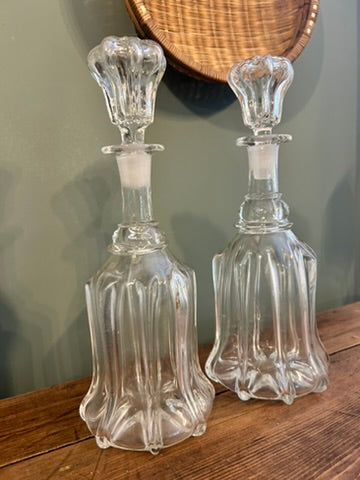 Pair of Antique Hand Blown Glass Decanters with Stoppers