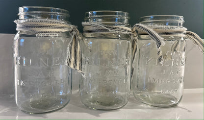Set of 3 Vintage Glass Kilner Jars - Rustic Vases