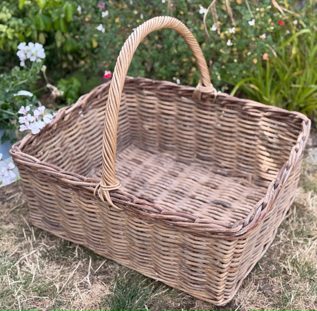 Large Vintage Wicker Bread Handled Basket
