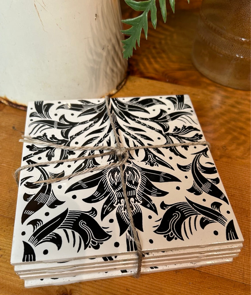 Set of 6 Vintage Tiles - Black and white