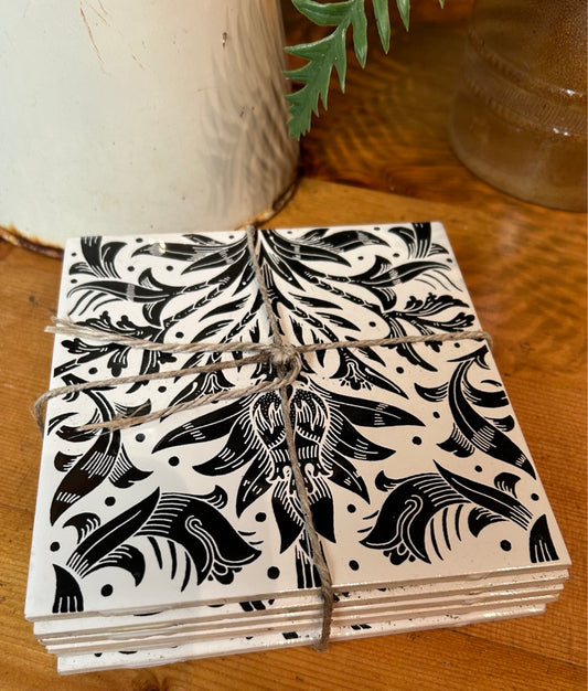 Set of 6 Vintage Tiles - Black and white