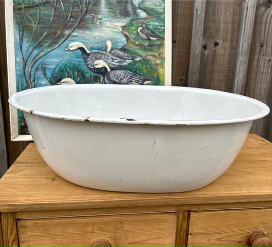Oversized Vintage Oval White Enamel Bath Tub - Planter / display