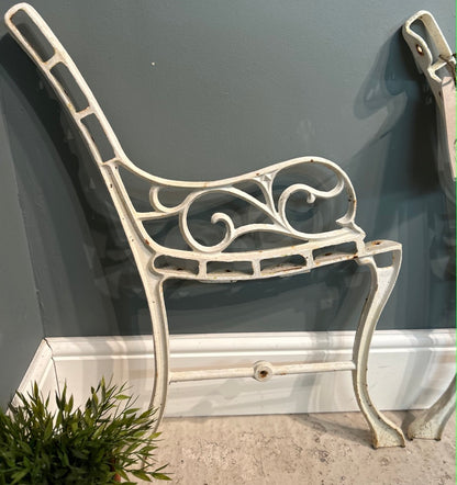 Vintage White Cast Iron Antique Garden Bench Ends