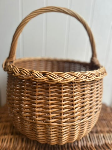Vintage Round Wicker Handled Basket