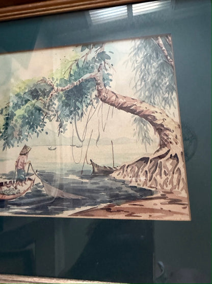 Pair of Vintage Framed Original Water Colour Paintings