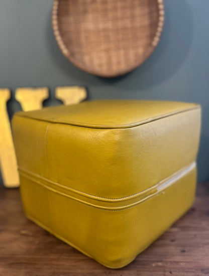 Vintage Mustard Vinyl Mid Century Foot Stool Pouffe