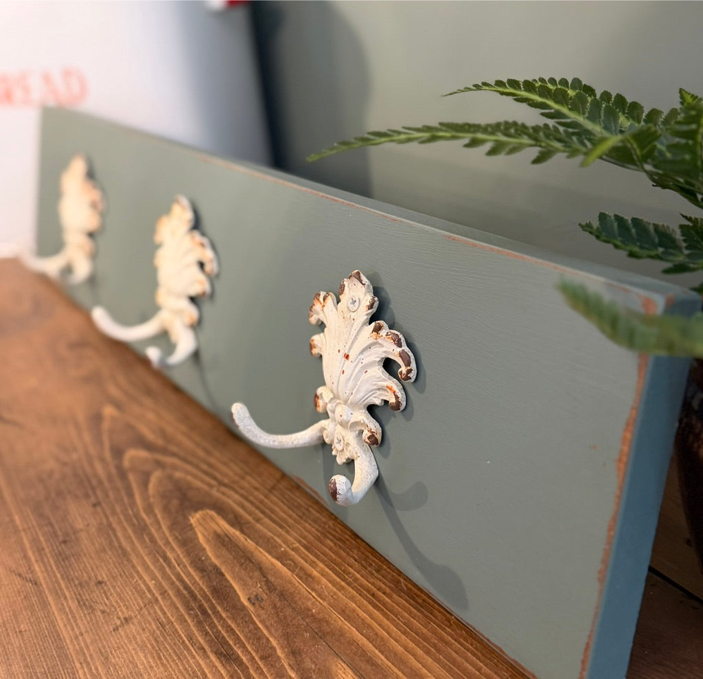 Painted Reclaimed Coat Hooks - Distressed Shabby Finish Green