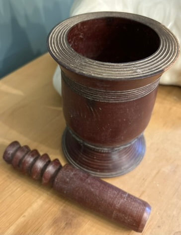 Antique Wooden Hand Turned Pestle and Mortar