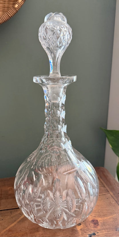 Vintage Cut Glass Decanter with Stopper *D