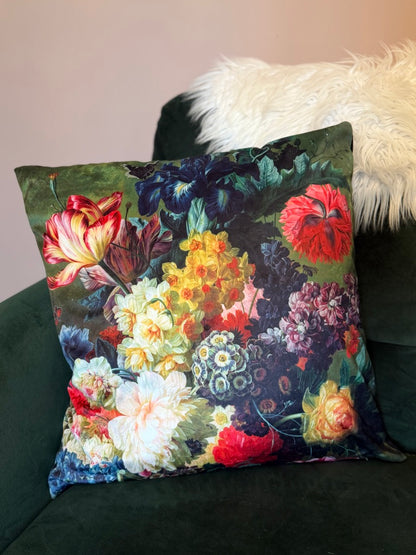 Vintage Style Floral Square Cushion - Feather Filled
