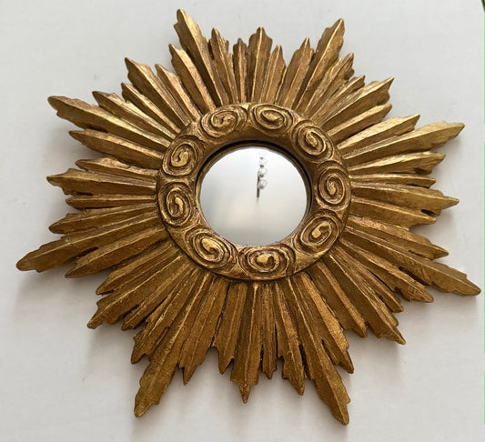 Gold Antiqued Round Port Hole Sunburst Style Frame Mirror