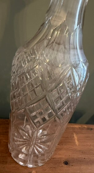 Vintage Cut Glass Decanter with Etched Stopper *G