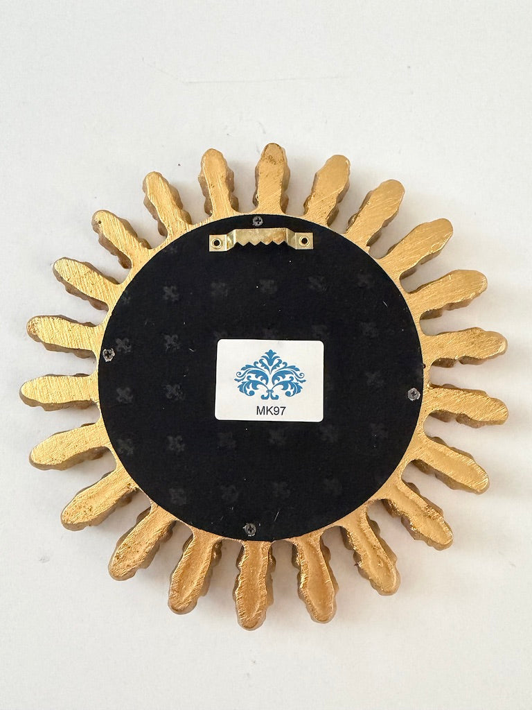 Gold Antiqued Round Single Sunburst Ornate Style Frame Wall Mirror