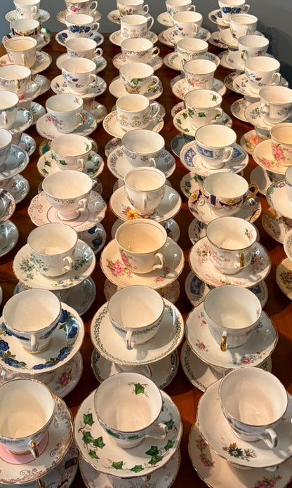 Job lot 15 Pretty Vintage Tea Cups & Saucers- Ideal for use at Tea Parties