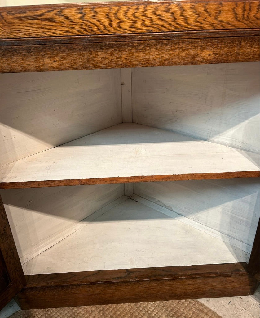 Antique Glazed Corner Oak House Keepers Cupboard