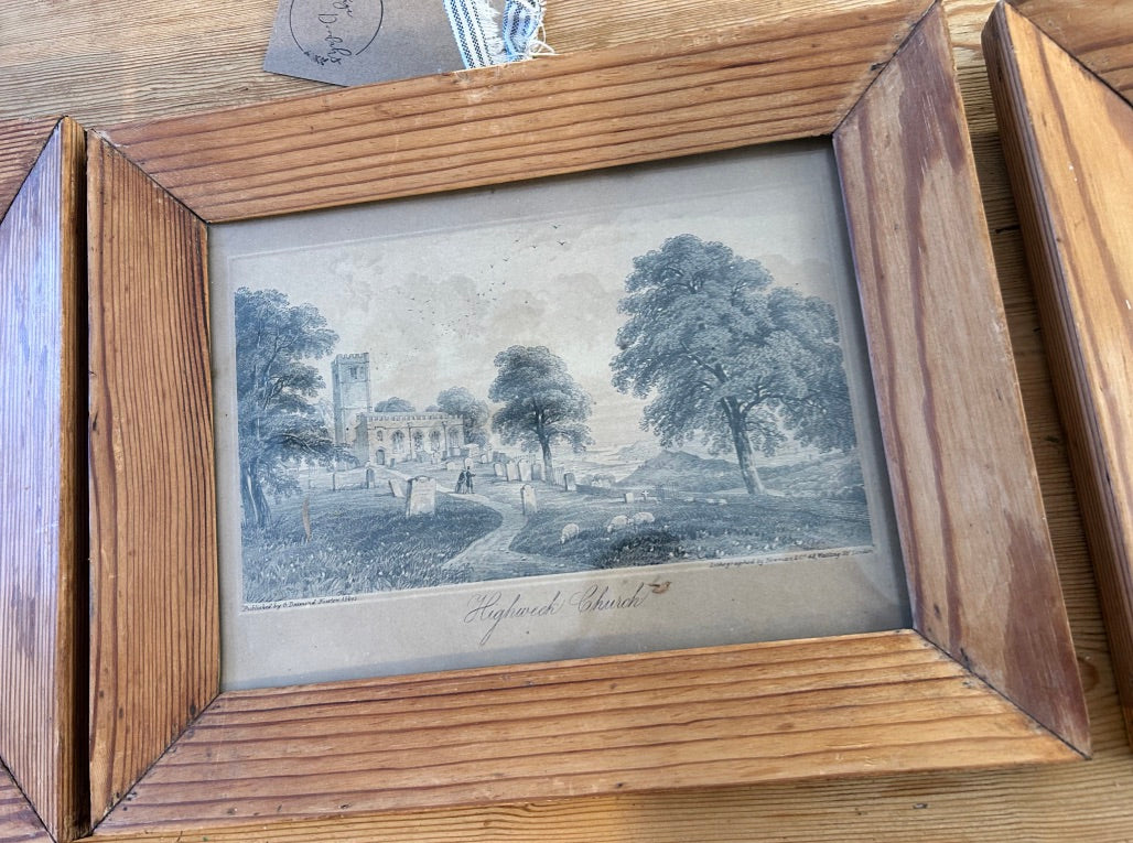 Set of 3 Victorian Devon Landscape Framed Lithographs in Pine frames