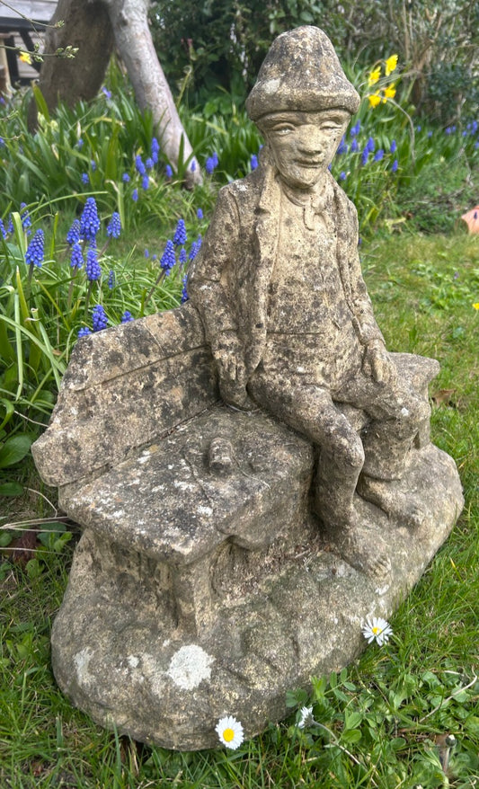 Vintage Weathered Man on bench statue