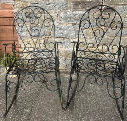 Pair of Antique Wrought Iron Garden Rocking Chairs